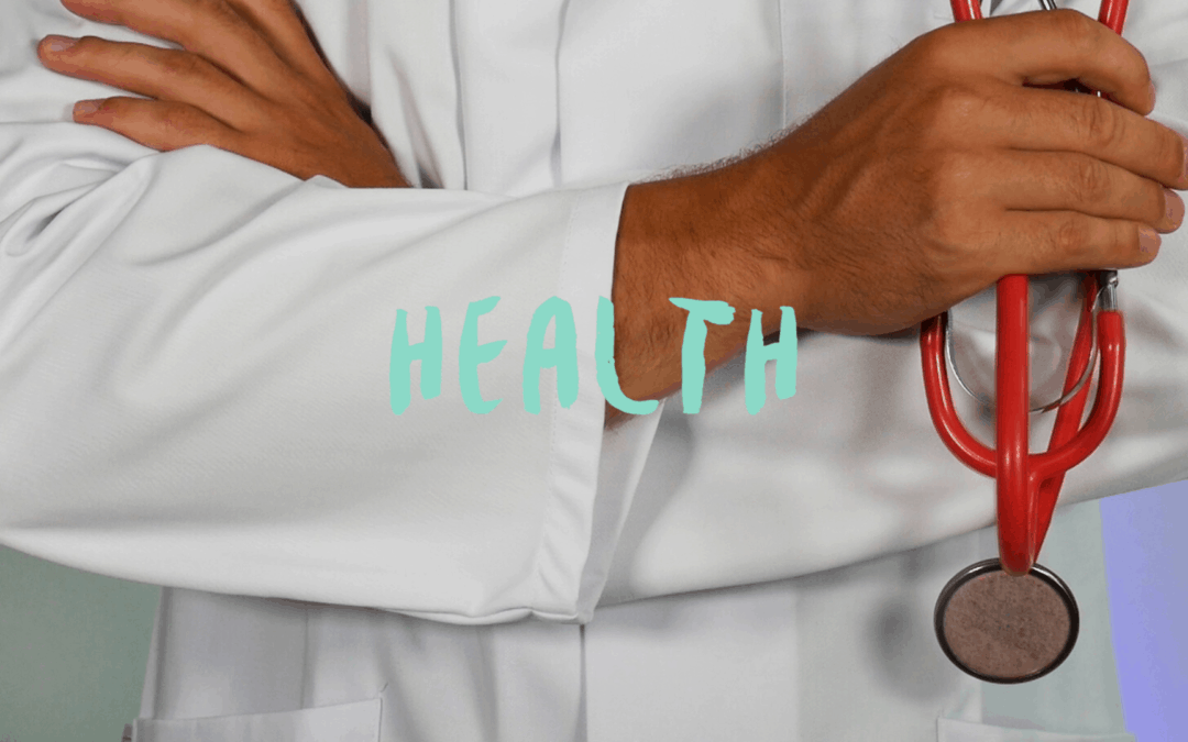 medical professional with crossed hands and overlay text "health"