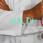 medical professional with crossed hands and overlay text "health"