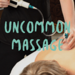 performing a cupping massage on back with overlay text "uncommon massage"